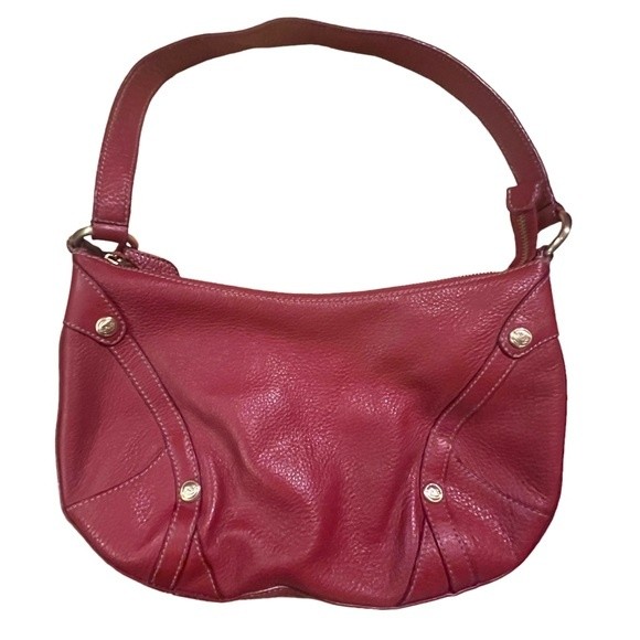 Jones New York Red Pebbled Leather W/ Gold Studs Shoulder Bag Purse Handbag